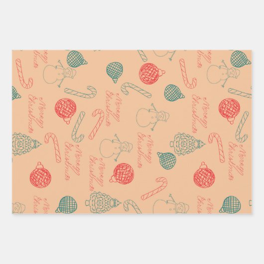 Christmas Doodle Pattern | Snowmen, Trees & Candy Inpakpapier Vel (Voorkant)