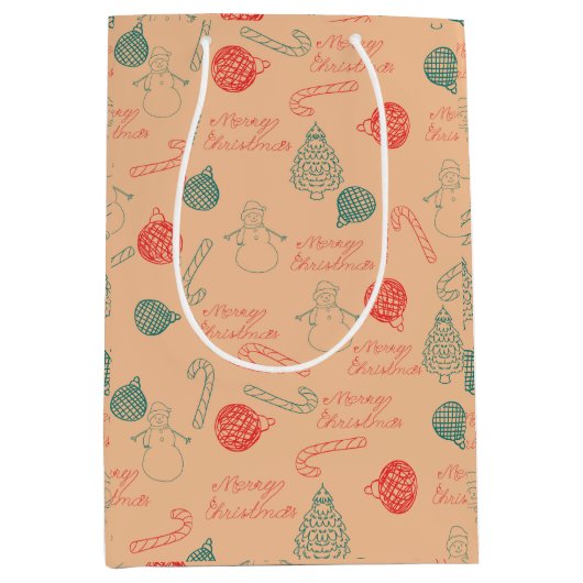 Christmas Doodle Pattern | Snowmen, Trees & Candy  Medium Cadeauzakje (Voorkant)