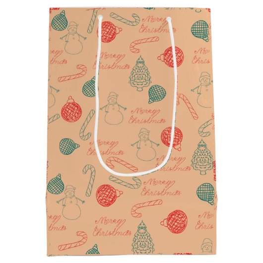 Christmas Doodle Pattern | Snowmen, Trees & Candy  Medium Cadeauzakje (Achterkant)
