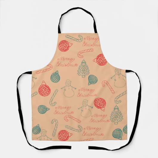 Christmas Doodle Pattern | Snowmen, Trees & Candy Schort (Voorkant)