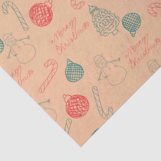 Christmas Doodle Pattern | Snowmen, Trees & Candy  Tissuepapier (Detail)