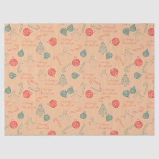 Christmas Doodle Pattern | Snowmen, Trees & Candy Tissuepapier (Voorkant)