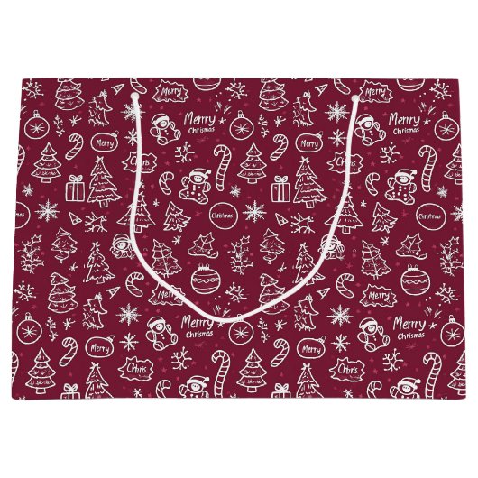 Christmas Doodles Paarse vrolijke kerst Groot Cadeauzakje (Voorkant)