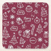 Christmas Doodles Paarse vrolijke kerst Kartonnen Onderzetters (Voorkant)