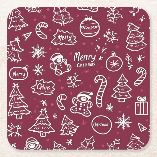 Christmas Doodles Paarse vrolijke kerst Kartonnen Onderzetters (Voorkant)