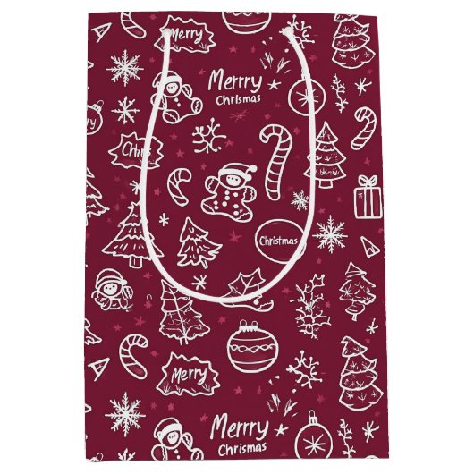 Christmas Doodles Paarse vrolijke kerst Medium Cadeauzakje (Voorkant)