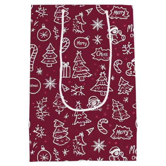 Christmas Doodles Paarse vrolijke kerst Medium Cadeauzakje (Achterkant)