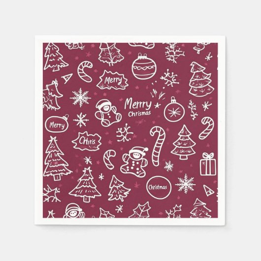 Christmas Doodles Paarse vrolijke kerst Servet (Voorkant)