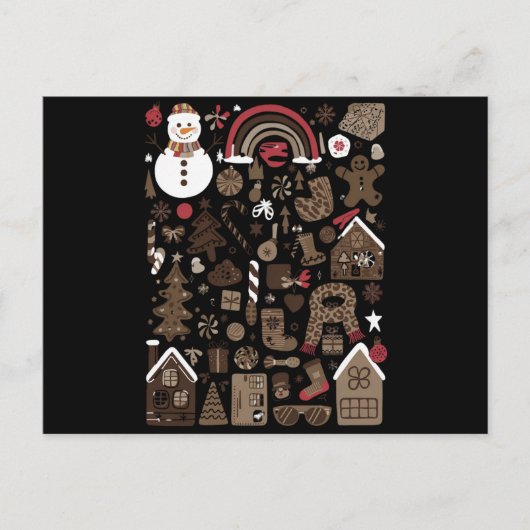 Christmas Doodles Retro Vakantie Vintage Trees Briefkaart (Voorkant)