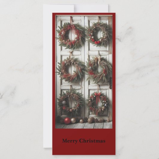 Christmas Door Wreath Holiday Personalized Card (Voorkant)