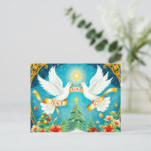 Christmas Doves, Christmas Tree, Love,Peace, Joy Briefkaart (Staand voorkant)