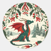 Christmas Dragon Ronde Sticker (Voorkant)