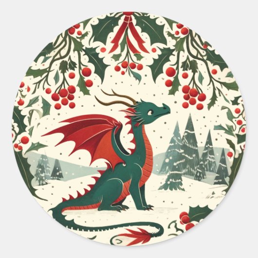 Christmas Dragon                                   Ronde Sticker (Voorkant)