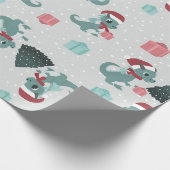 christmas dragon santa winter snow cute xmas cadeaupapier (Hoek)