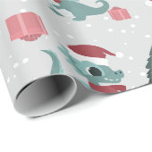 christmas dragon santa winter snow cute xmas cadeaupapier (Rol Hoek)