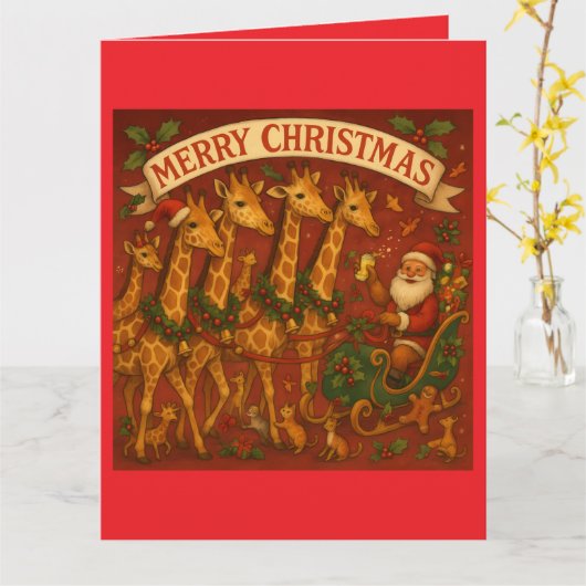 Christmas Dreams - Santa And Giraffes Kaart (Gele Bloem)