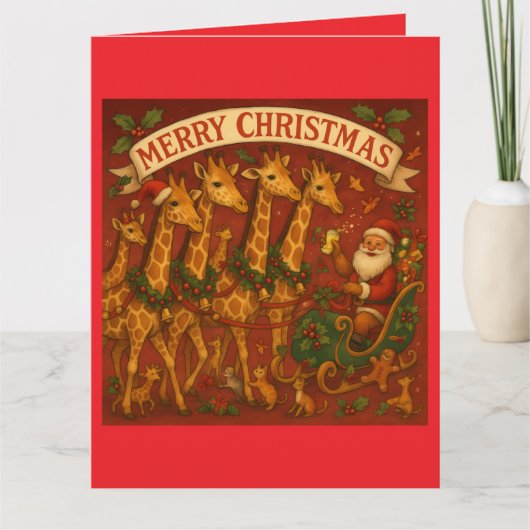 Christmas Dreams - Santa And Giraffes Kaart (Voorkant)
