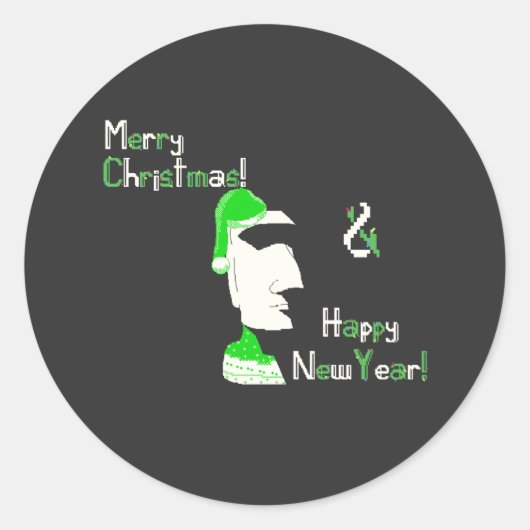 Christmas Easter Island standbeeld pixel art Ronde Sticker (Voorkant)