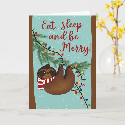 Christmas Eat Sleep and be Merry Sloth Kaart (Gele Bloem)