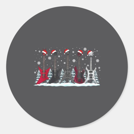 Christmas Electric Guitars Metalhead Guitarist Xma Ronde Sticker (Voorkant)