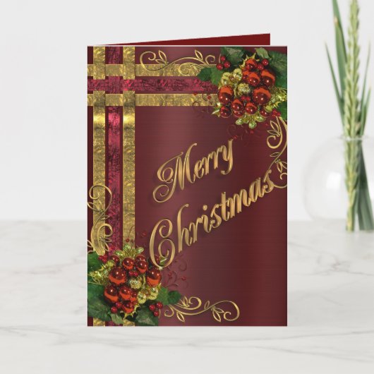 Christmas elegance card gold and red Victorian Feestdagen Kaart (Voorkant)