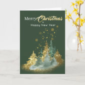 Christmas Elegance: Green and Gold Pine Tree Kaart (Gele Bloem)