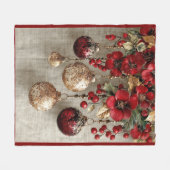 Christmas Elegant Ornaments Red Gold Red Flowers  Fleece Deken (Voorkant (Horizontaal))