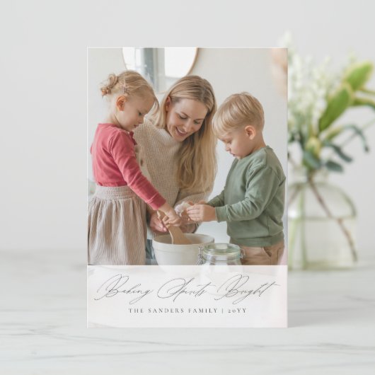 Christmas Elegant Script Baking Spirits Bright Feestdagenkaart (Staand voorkant)