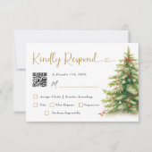 Christmas Elegant Wedding RSVP Card with Qr Code (Voorkant)