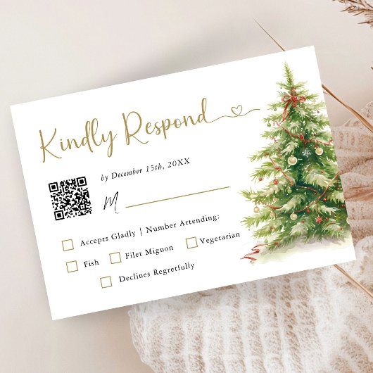 Christmas Elegant Wedding RSVP Card with Qr Code