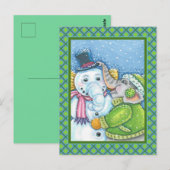 CHRISTMAS ELEPHANT BOUWT CUTE PACHYDERM SNOWMAN BRIEFKAART (Voorkant / Achterkant)