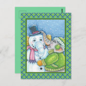 CHRISTMAS ELEPHANT BOUWT CUTE PACHYDERM SNOWMAN BRIEFKAART (Voorkant / Achterkant)
