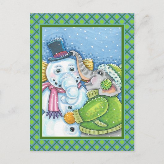 CHRISTMAS ELEPHANT BOUWT CUTE PACHYDERM SNOWMAN BRIEFKAART (Voorkant)