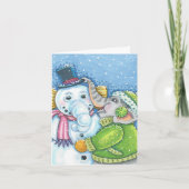CHRISTMAS ELEPHANT BOUWT CUTE PACHYDERM SNOWMAN FEESTDAGEN KAART (Voorkant)