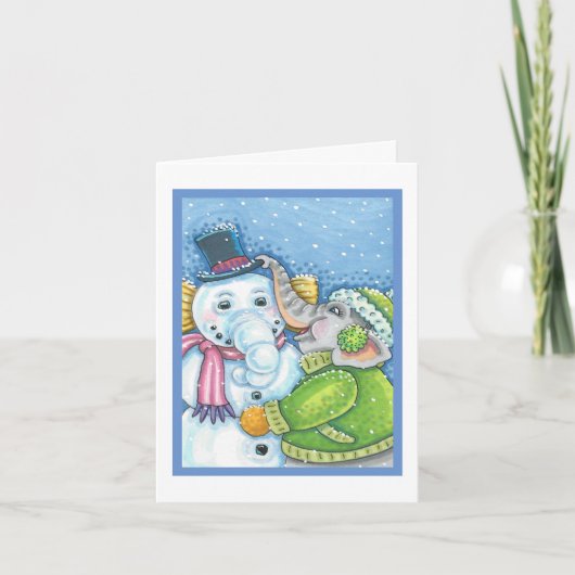 CHRISTMAS ELEPHANT BOUWT CUTE PACHYDERM SNOWMAN FEESTDAGEN KAART (Voorkant)