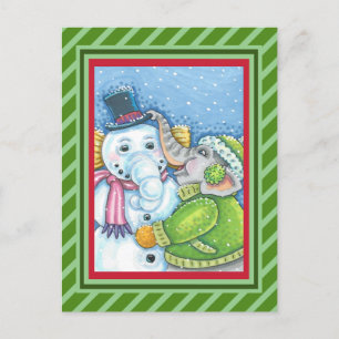 CHRISTMAS ELEPHANT BOUWT CUTE PACHYDERM SNOWMAN FEESTDAGENKAART