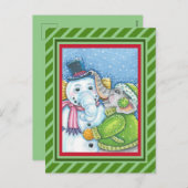 CHRISTMAS ELEPHANT BOUWT CUTE PACHYDERM SNOWMAN FEESTDAGENKAART (Voorkant / Achterkant)