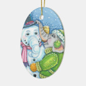 CHRISTMAS ELEPHANT BOUWT CUTE PACHYDERM SNOWMAN KERAMISCH ORNAMENT (Links)