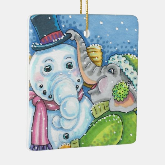 CHRISTMAS ELEPHANT BOUWT CUTE PACHYDERM SNOWMAN KERAMISCH ORNAMENT (Rechts)