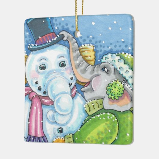 CHRISTMAS ELEPHANT BOUWT CUTE PACHYDERM SNOWMAN KERAMISCH ORNAMENT (Links)