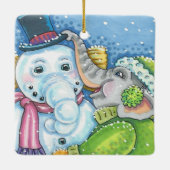 CHRISTMAS ELEPHANT BOUWT CUTE PACHYDERM SNOWMAN KERAMISCH ORNAMENT (Achterkant)