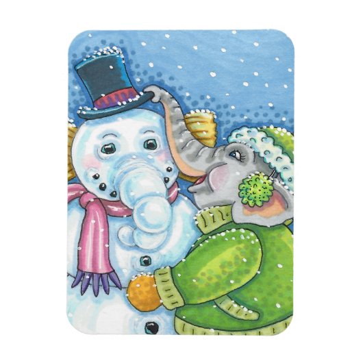 CHRISTMAS ELEPHANT BOUWT CUTE PACHYDERM SNOWMAN MAGNEET (Verticaal)