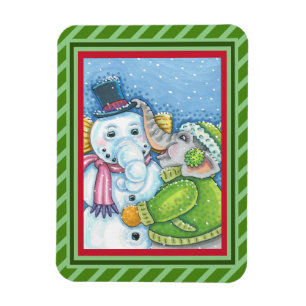 CHRISTMAS ELEPHANT BOUWT CUTE PACHYDERM SNOWMAN MAGNEET