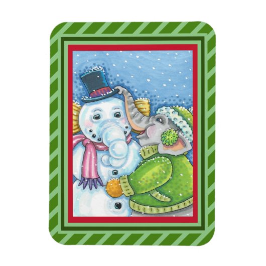 CHRISTMAS ELEPHANT BOUWT CUTE PACHYDERM SNOWMAN MAGNEET (Verticaal)