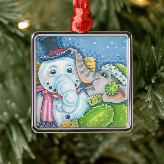 CHRISTMAS ELEPHANT BOUWT CUTE PACHYDERM SNOWMAN METALEN ORNAMENT (Boom)