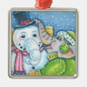 CHRISTMAS ELEPHANT BOUWT CUTE PACHYDERM SNOWMAN METALEN ORNAMENT (Voorkant)