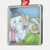CHRISTMAS ELEPHANT BOUWT CUTE PACHYDERM SNOWMAN METALEN ORNAMENT (Links)