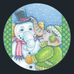 CHRISTMAS ELEPHANT BOUWT CUTE PACHYDERM SNOWMAN RONDE STICKER<br><div class="desc">DELEN KLEINE EN GOEDE WISSEN MET CHEERFUL SNEEUWELEPHANT STICKERS * Aanpassen ... ..Zoek overeenkomende items met Susan Brack-Design</div>