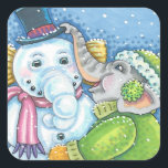 CHRISTMAS ELEPHANT BOUWT CUTE PACHYDERM SNOWMAN VIERKANTE STICKER<br><div class="desc">DELEN KLEINE EN GOEDE WISSEN MET CHEERFUL SNEEUWELEPHANT STICKERS * Aanpassen ... ..Zoek overeenkomende items met Susan Brack-Design</div>