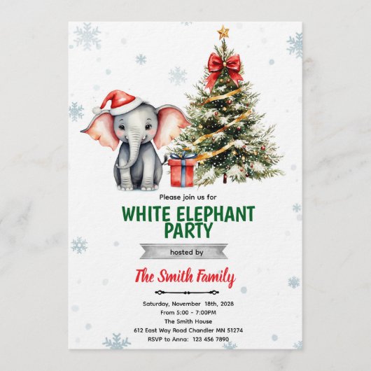  Christmas Elephant Party Invitation Kaart (Voorkant)